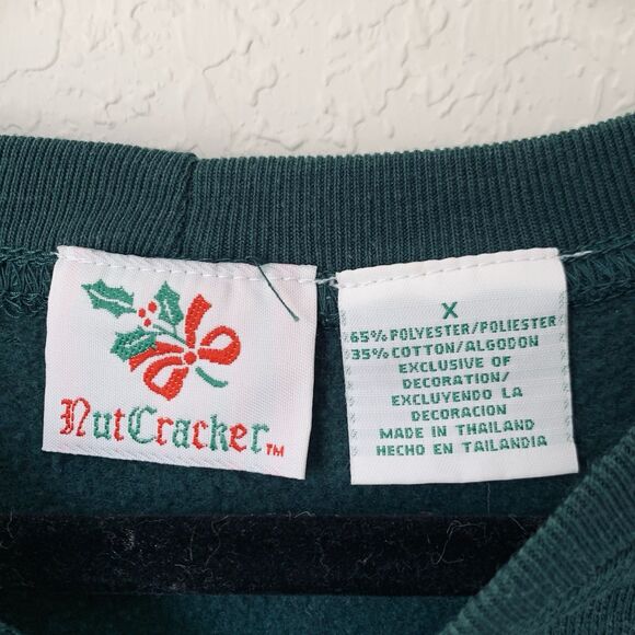 VTG Nature Birds Sweatshirt  XL* Forest Green Embroidered Cardinals Christmas - Picture 5 of 8